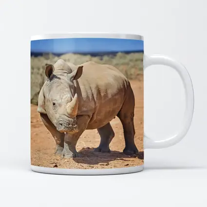 White Rhino Standing on African Desert Plains