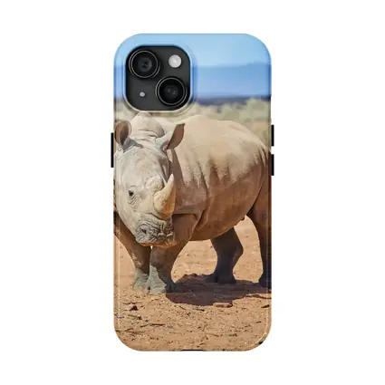 White Rhino Standing on African Desert Plains