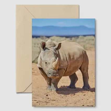 White Rhino Standing on African Desert Plains