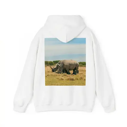 White Rhino Pair Grazing African Savanna