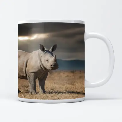 Young White Rhino Standing On African Savanna