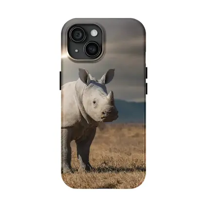 Young White Rhino Standing On African Savanna