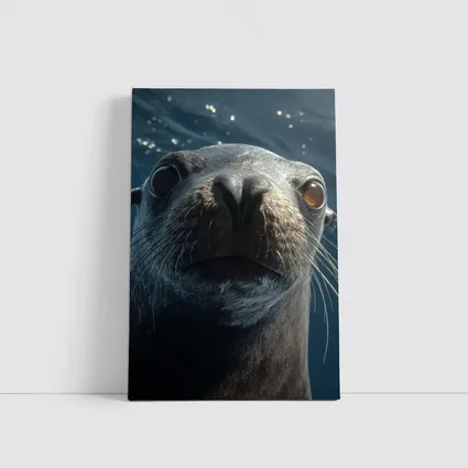 Sea Lion Close Up Underwater Blue Background