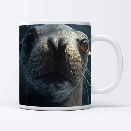 Sea Lion Close Up Underwater Blue Background