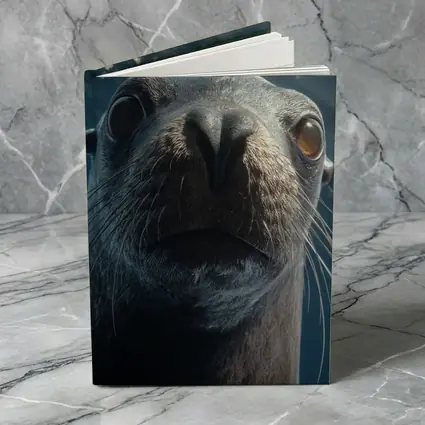 Sea Lion Close Up Underwater Blue Background