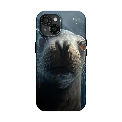 Sea Lion Close Up Underwater Blue Background