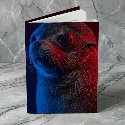Seal Pup Portrait Blue Red Neon Light