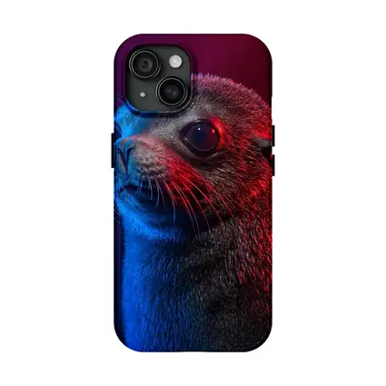 Seal Pup Portrait Blue Red Neon Light