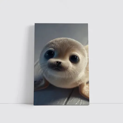 Cute Baby Seal Pup Gray Background