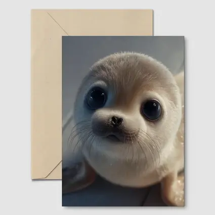 Cute Baby Seal Pup Gray Background
