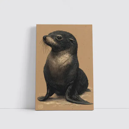 Young Fur Seal Sketch on Beige Background