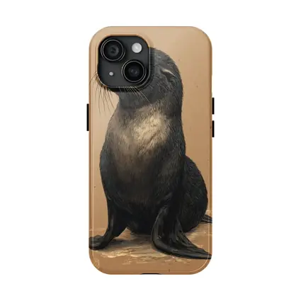 Young Fur Seal Sketch on Beige Background