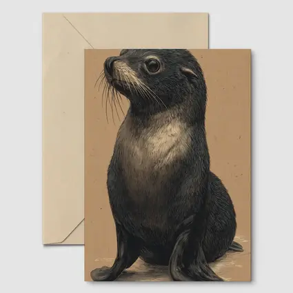 Young Fur Seal Sketch on Beige Background