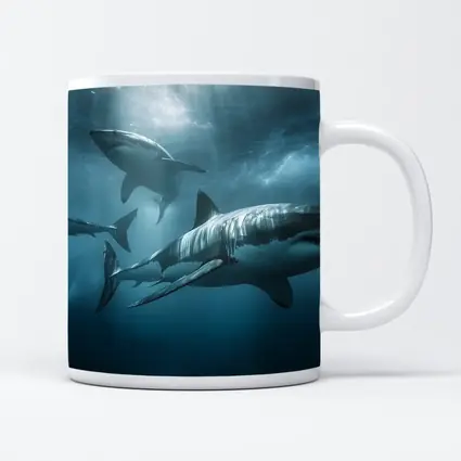 Great White Sharks Swimming Deep Blue Ocean