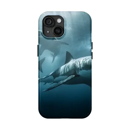 Great White Sharks Swimming Deep Blue Ocean