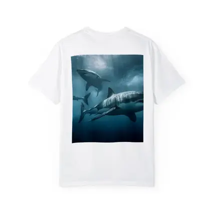 Great White Sharks Swimming Deep Blue Ocean