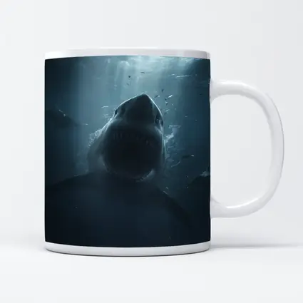 Great White Shark Open Mouth Deep Ocean