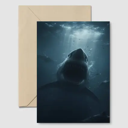 Great White Shark Open Mouth Deep Ocean