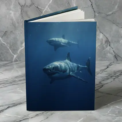 Two Great White Sharks Deep Blue Ocean