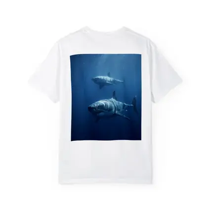 Two Great White Sharks Deep Blue Ocean