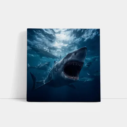 Great White Shark Open Jaws Deep Ocean