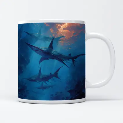 Blue Sharks Swimming Deep Ocean Reef