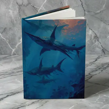 Blue Sharks Swimming Deep Ocean Reef