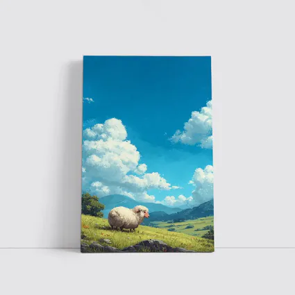Fluffy Sheep Grazing On Green Hillside