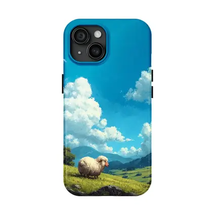 Fluffy Sheep Grazing On Green Hillside