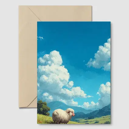 Fluffy Sheep Grazing On Green Hillside