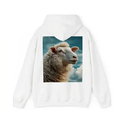 Wool Sheep Portrait Against Cloudy Blue Sky