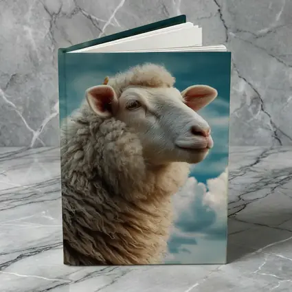 Wool Sheep Portrait Against Cloudy Blue Sky