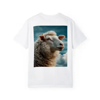 Wool Sheep Portrait Against Cloudy Blue Sky