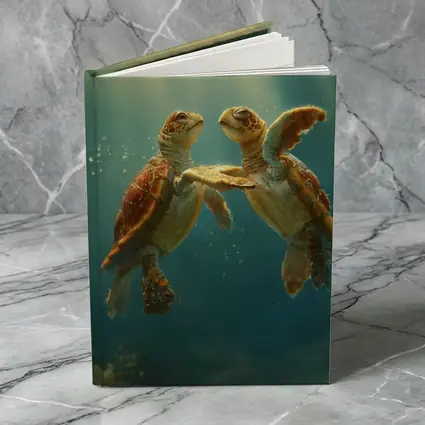 Two Sea Turtles Swimming Underwater Sunlight
