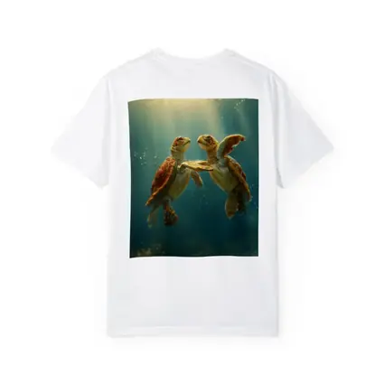 Two Sea Turtles Swimming Underwater Sunlight