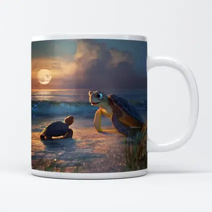 Sea Turtles on Moonlit Beach at Night