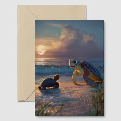 Sea Turtles on Moonlit Beach at Night