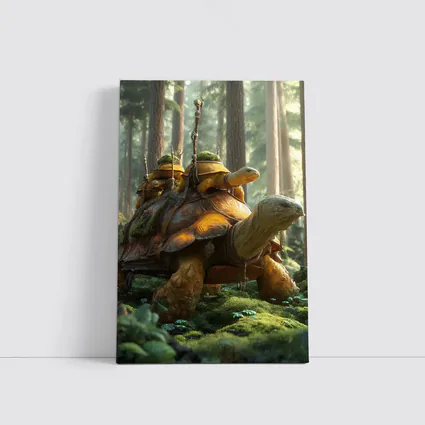 Fantasy Tortoise Warriors Riding Forest Path