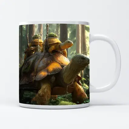 Fantasy Tortoise Warriors Riding Forest Path
