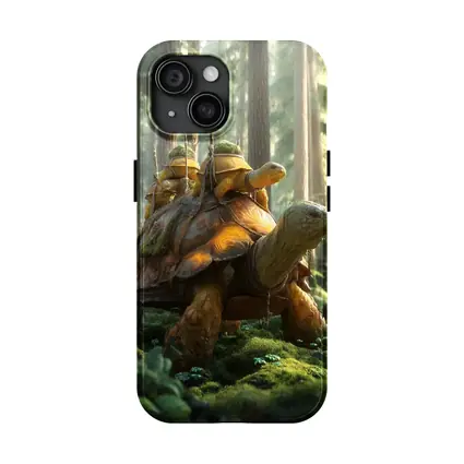 Fantasy Tortoise Warriors Riding Forest Path