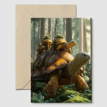 Fantasy Tortoise Warriors Riding Forest Path