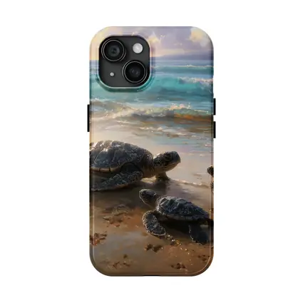Sea Turtles Walking on Sunny Beach Shore