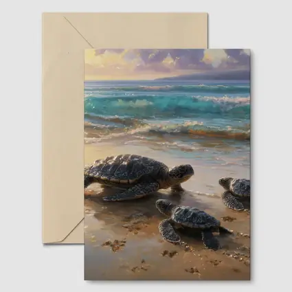 Sea Turtles Walking on Sunny Beach Shore