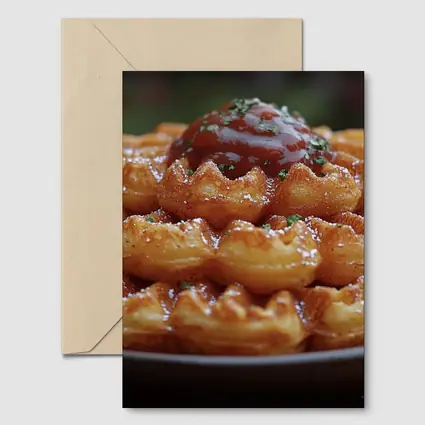 Stacked Waffles With Tomato Sauce Plate