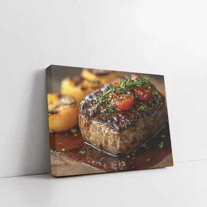 Grilled Steak Tomatoes Herbs Wooden Board