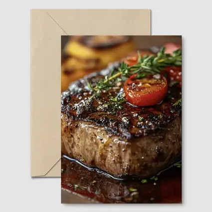 Grilled Steak Tomatoes Herbs Wooden Board