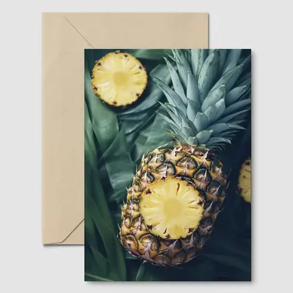 Pineapple Slices On Tropical Palm Leaves