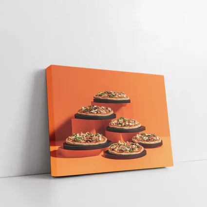 Multiple Pizzas Displayed On Orange Background