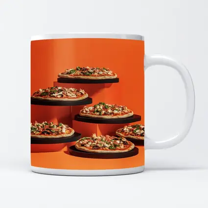 Multiple Pizzas Displayed On Orange Background