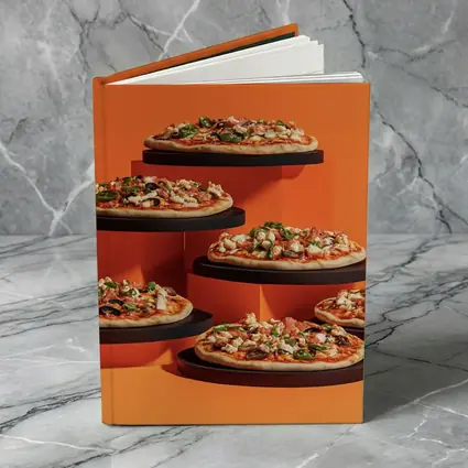 Multiple Pizzas Displayed On Orange Background